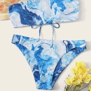 SHEIN Blue marble bandeau bikini